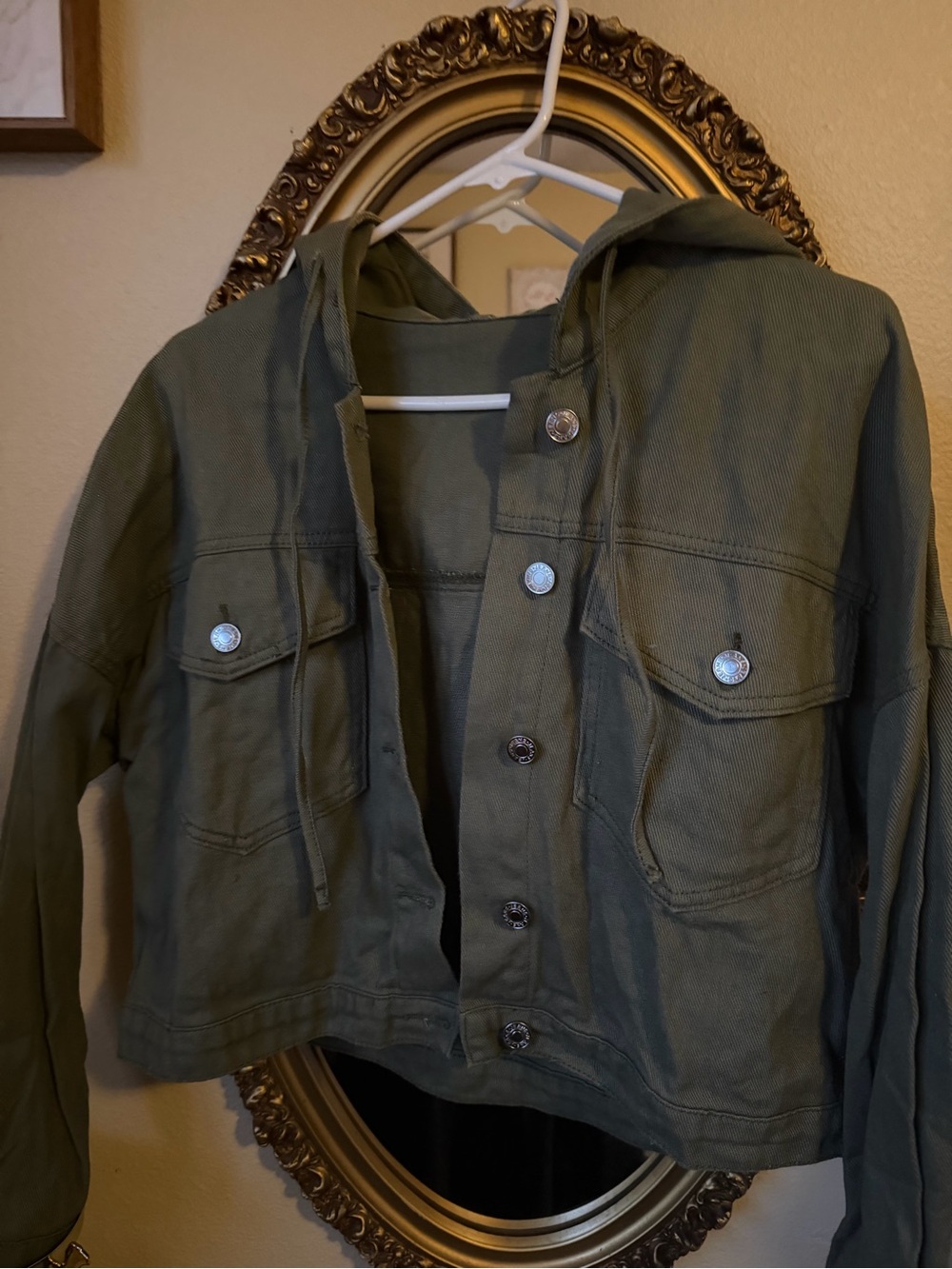 SHEIN Olive Green Hooded Button-Up Jacket